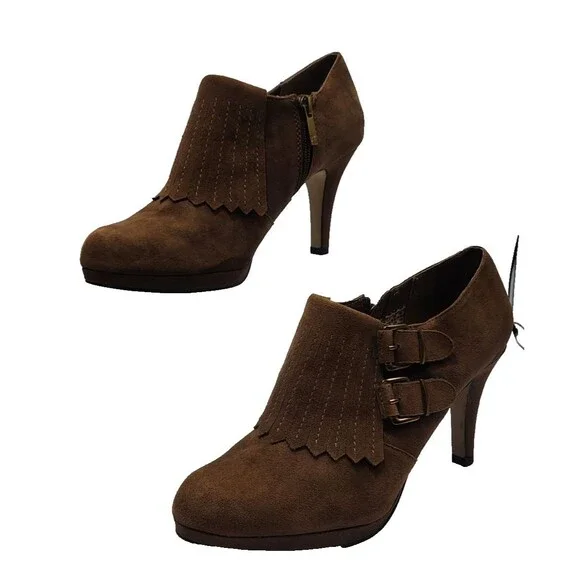 Anne Klein AK Warrena Women Booties Pumps Size 9.5 M Leather Suede Brown Shoes - Picture 10 of 12